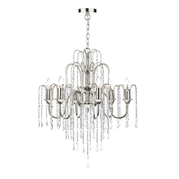 Daniella 6 Light Pendant Polished Nickel Crystal Dual Mount