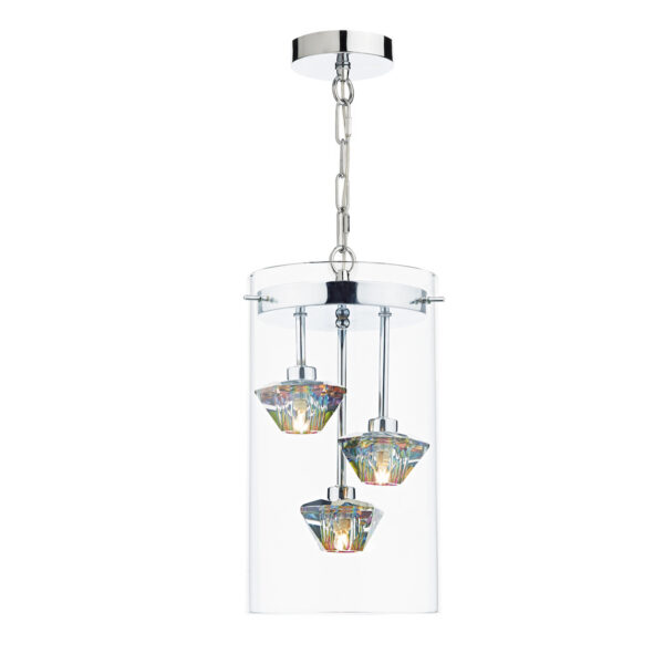 Decade 3 Light Pendant Polished Chrome Glass