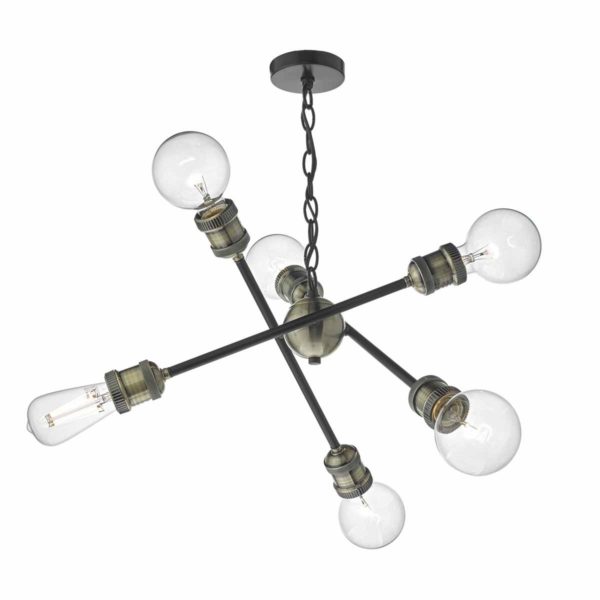 BRI0654 Black/antique brass Brigade 6 light pendant