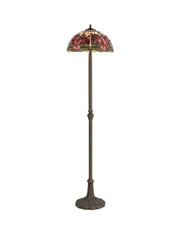 Firefly 2 Light Floor Lamp with Red/Pink Shade and Leaf Design Base