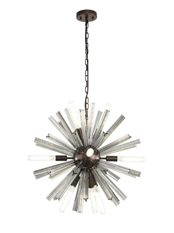 Usha 10 Light Round Pendant Brown Oxide and Clear Glass