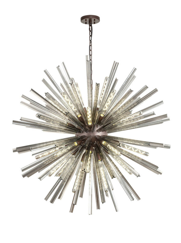 Usha 32 Light Round Pendant Matt Black and Smoked Glass