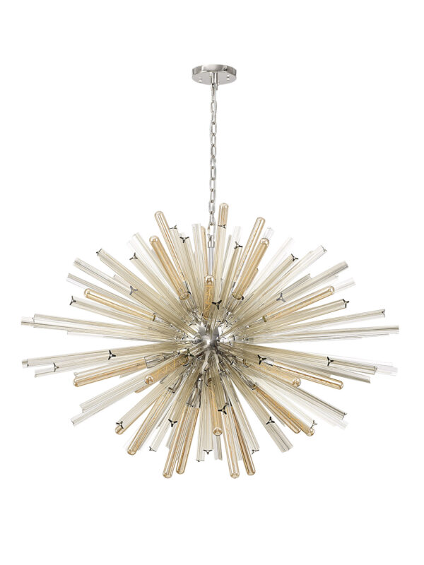 Usha 32 Light Oval Pendant Polished Nickel and Champagne Gold Glass