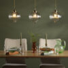 Mya 3 Light Bar Pendant Antique Brass and Glass