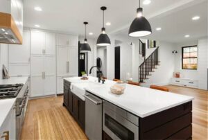 kitchen lighting brightness needs to set the right mood - kitchen with pendant lights over a kitchen island