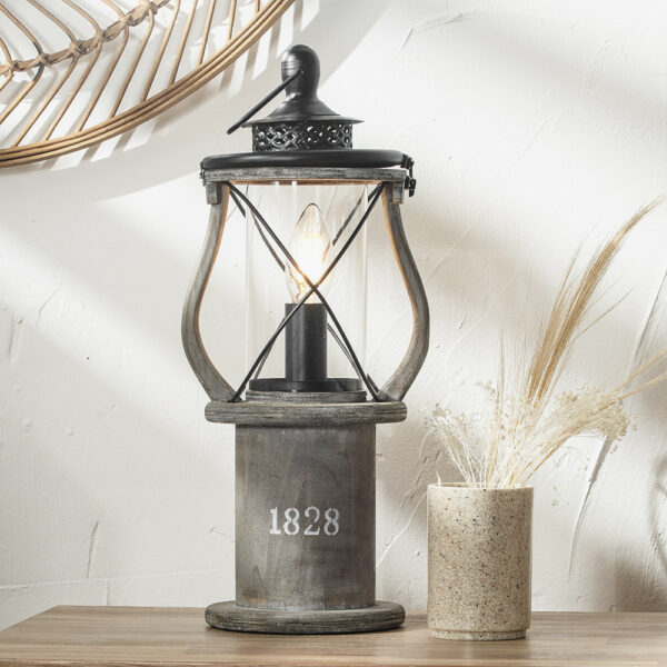 Gibson Grey Wood Lantern Table Lamp