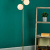 Bombazine 3 Light Floor Lamp Natural Brass Opal Glass