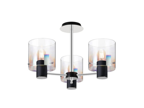 Meyer 3 Light Semi-Flush - Black/Iridescent Glass